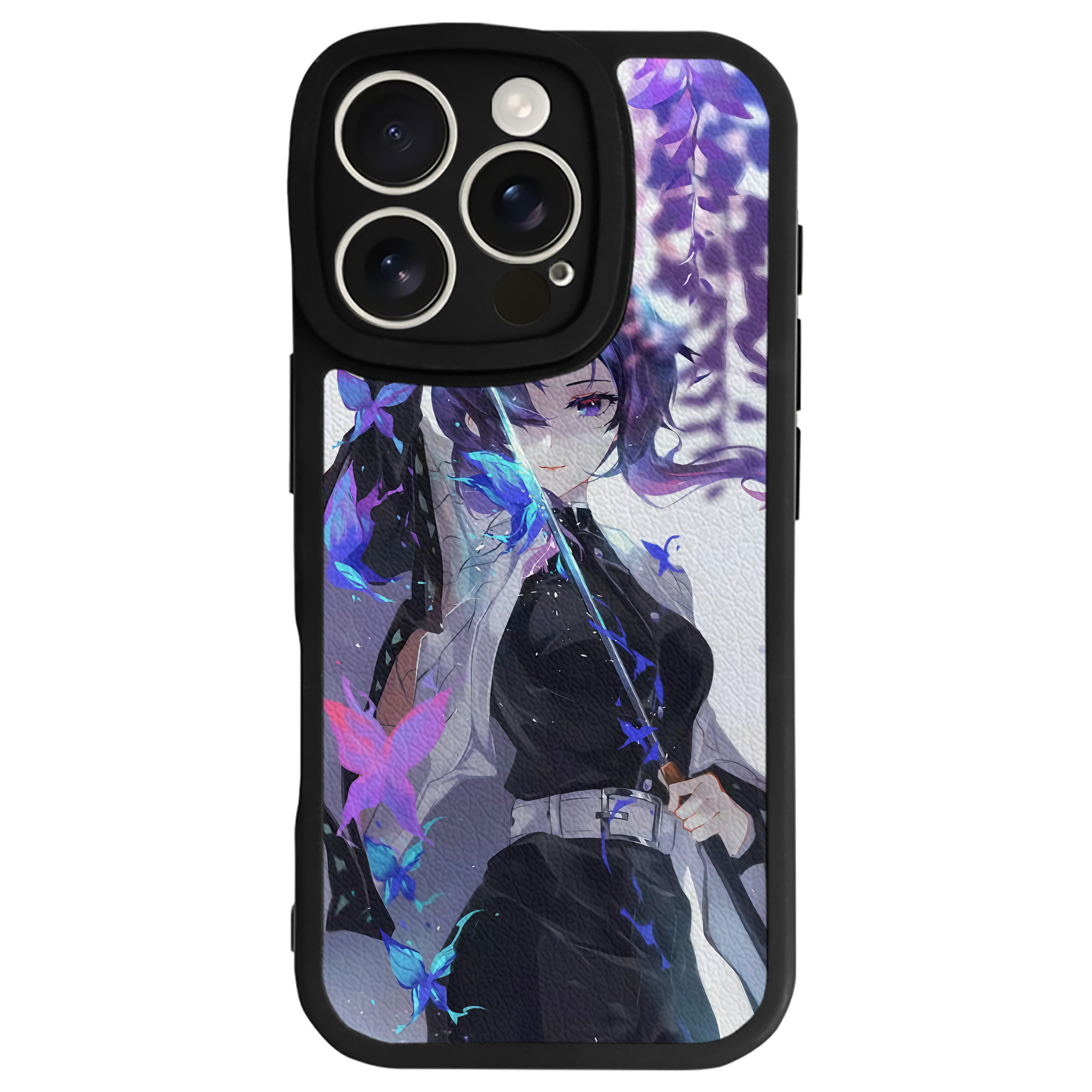 （画像用） 鬼滅の刃（きめつのやいば）蟲柱-胡蝶 しのぶ／こちょう しのぶ Kochou Shinobu 【iPhone 16シリーズ対応】シリコンスマホケース（レザー調） 材質：シリコン